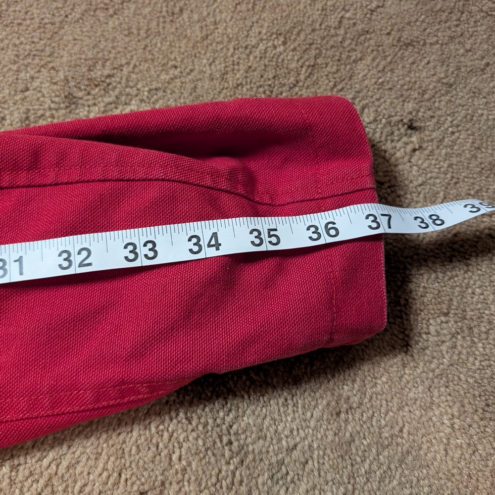 Lands End Vintage Red Canvas Chore Coat with Leather Collar - Picture 13 of 16